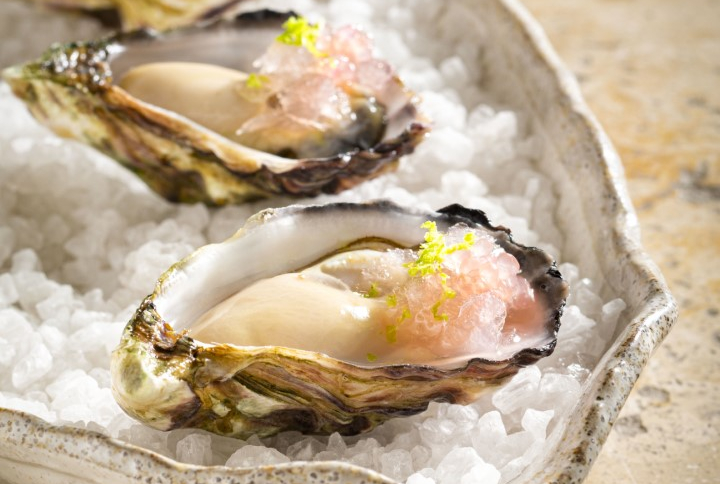 Albany Rock Oysters with grapefruit granita, ginger lime & lime zest