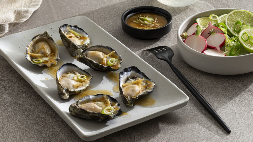 Albany Rock Oysters with miso ginger dressing & baby radish